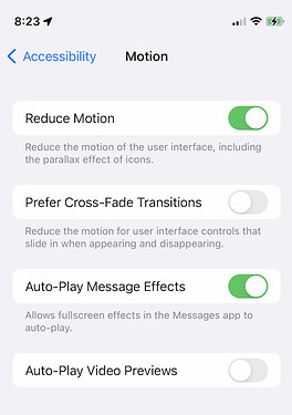 iOS 15 Motion settings Reduce Motion enabled