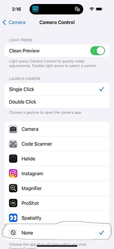 Camera Control Settings