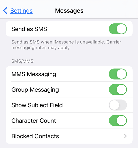 Settings for Messages