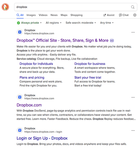 DDG dropbox search
