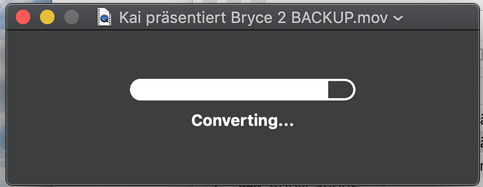 Progress window from an old version of QuickTime Player. A white progress bar appears over a dark-gray background, and the word, "Converting…" shows underneath the progress bar.