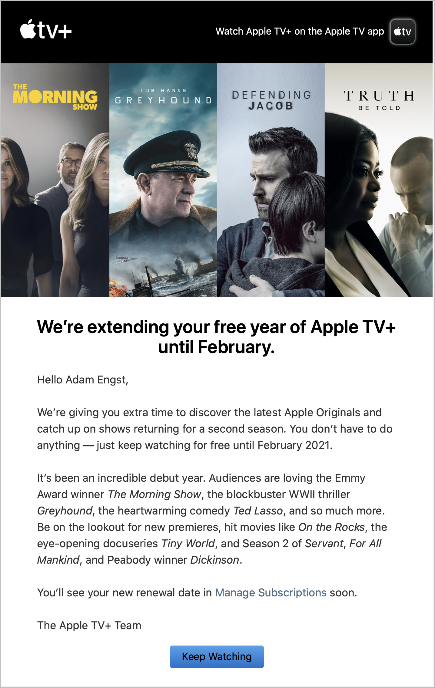 Apple Extends Apple TV+ Trials to February 2021 TidBITS