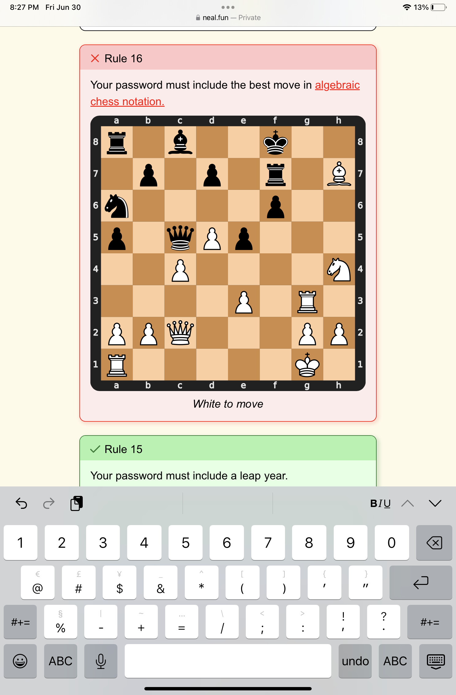 Password Game Rule 16: Best Move in Algebraic Chess Notation
