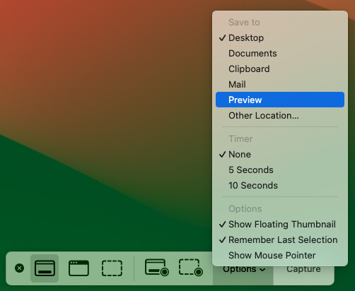 Grab controls captured via shortcut